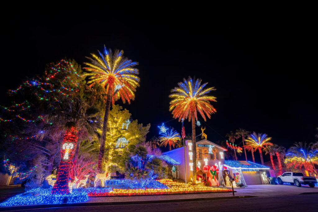 Christmas lights, decoration of a house at Las Vegas, Nevada