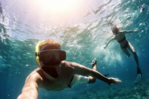 snorkelers in the ocean