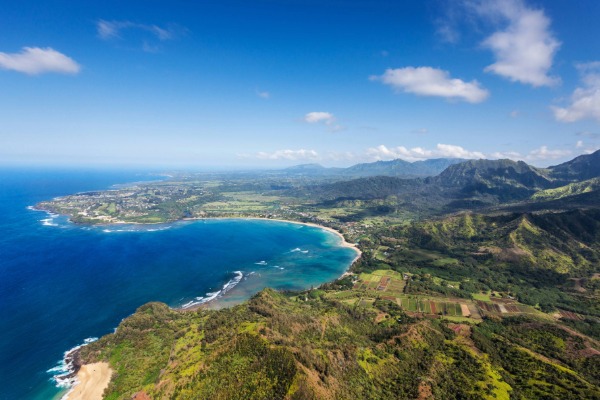 aerial view of hanalei town in kauai